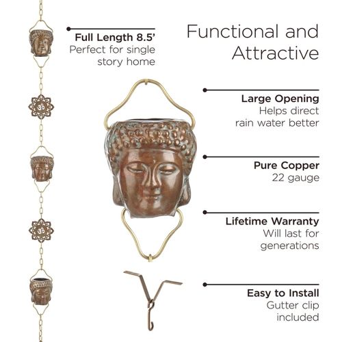 Budda Pure Copper Verdigris Rain Chain 8.5 ft.